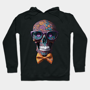 Funny Sugar Candy Skull With Bowtie and Glasses Hoodie